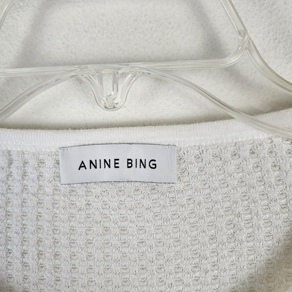 ANINE BING Textured Henley Top In White Size Small - Picture 6 of 10